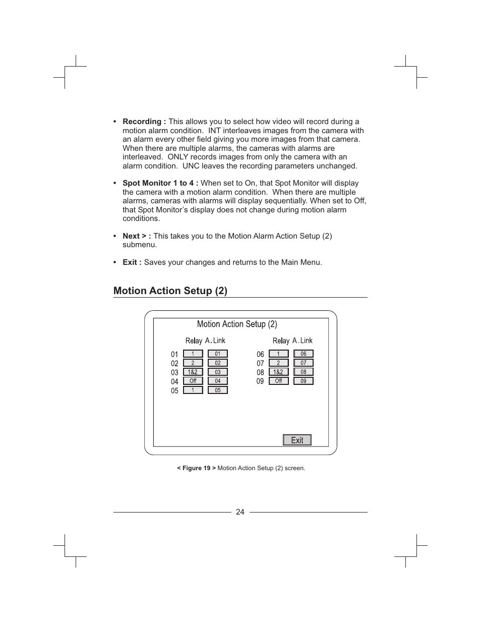 Motion action setup (2) | Honeywell HXMT9 / HXMT9X User Manual | Page 38 / 102