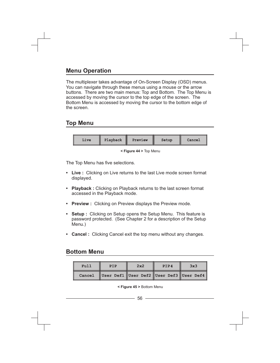 Menu operation, Top menu, Bottom menu | Honeywell HXMT9 / HXMT9X User Manual | Page 70 / 102