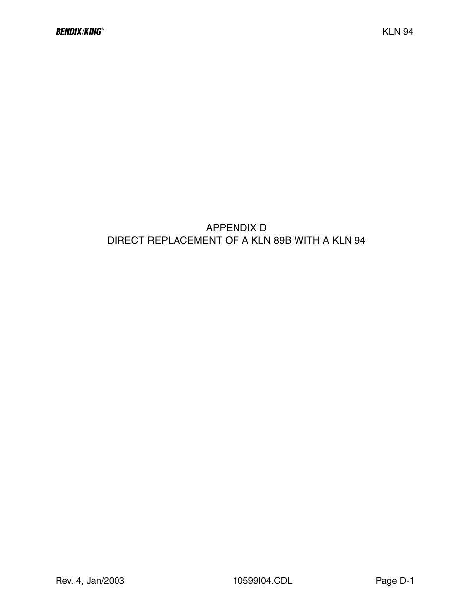 Appendix d | Honeywell BENDIX/KING KLN 94 User Manual | Page 139 / 156
