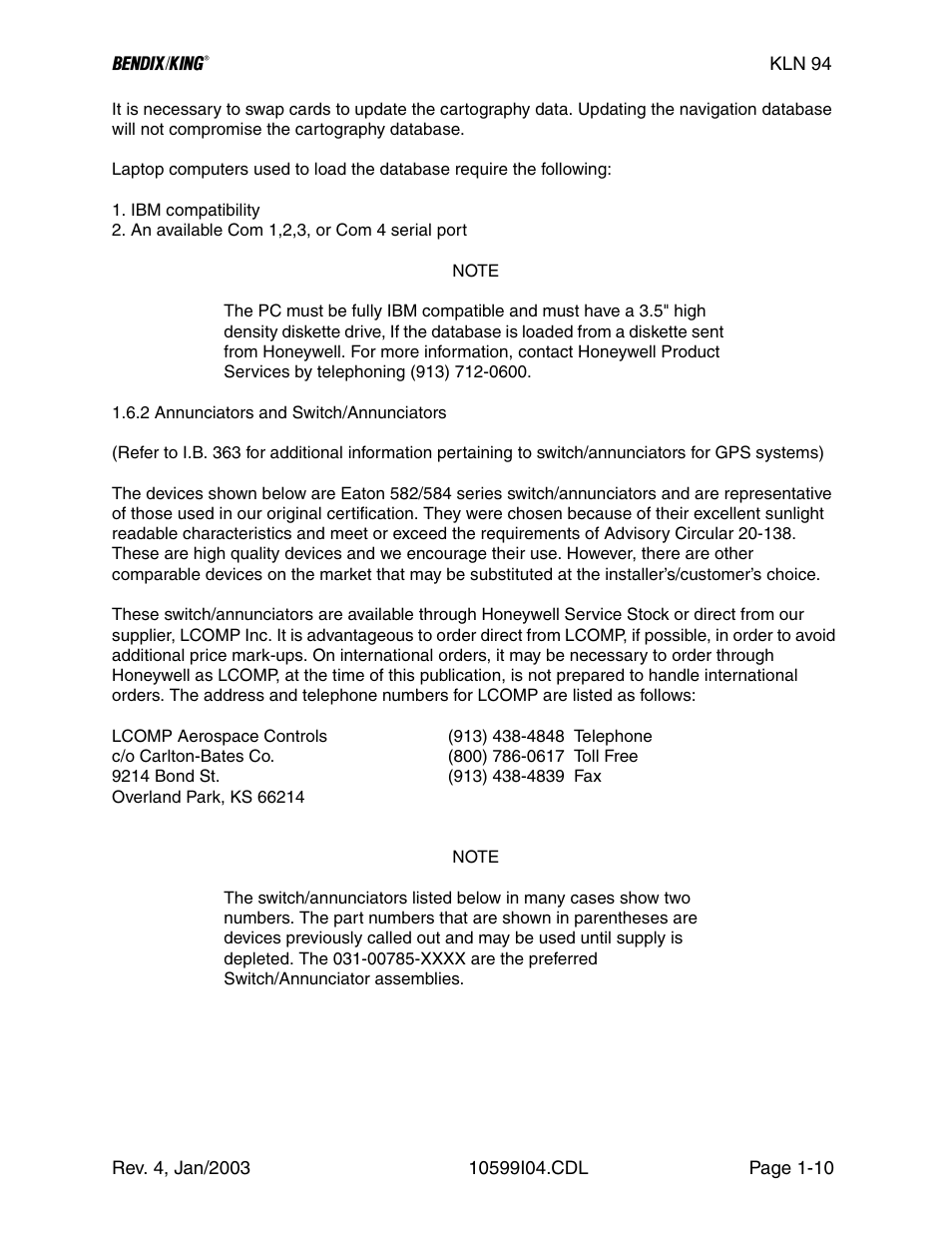 2 annunciators and switch / annunciators | Honeywell BENDIX/KING KLN 94 User Manual | Page 20 / 156