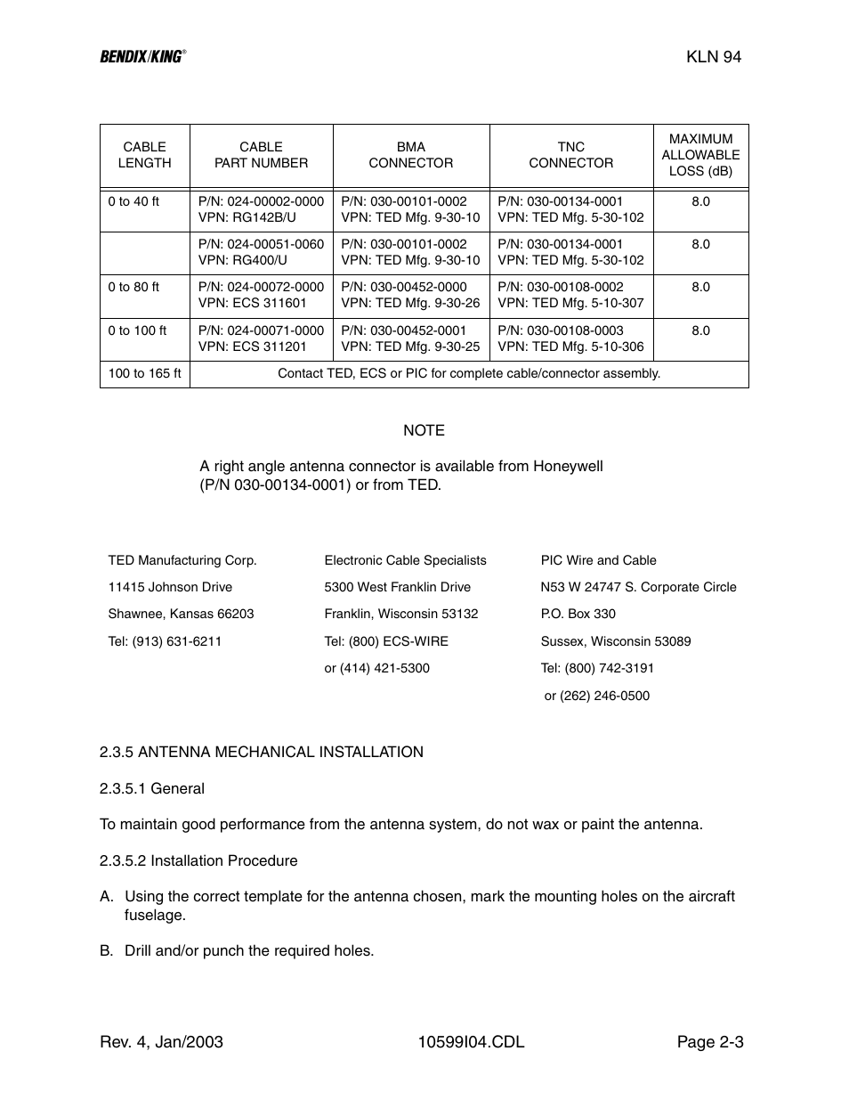 5 antenna mechanical installation | Honeywell BENDIX/KING KLN 94 User Manual | Page 27 / 156