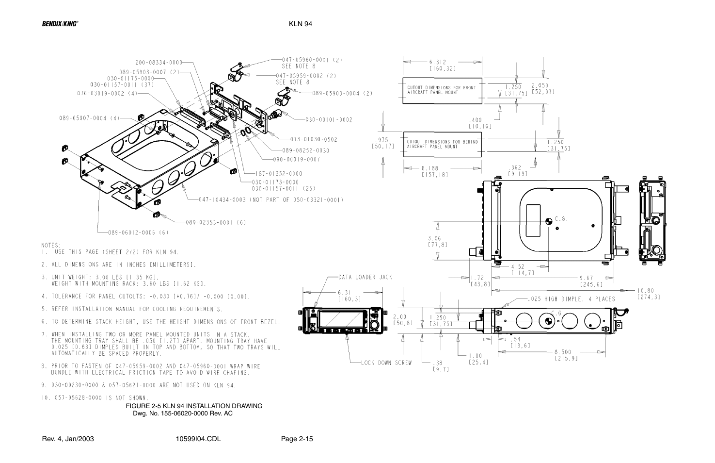 5 kln 94 installation drawing, Figure, Figure 2-5 | Honeywell BENDIX/KING KLN 94 User Manual | Page 39 / 156
