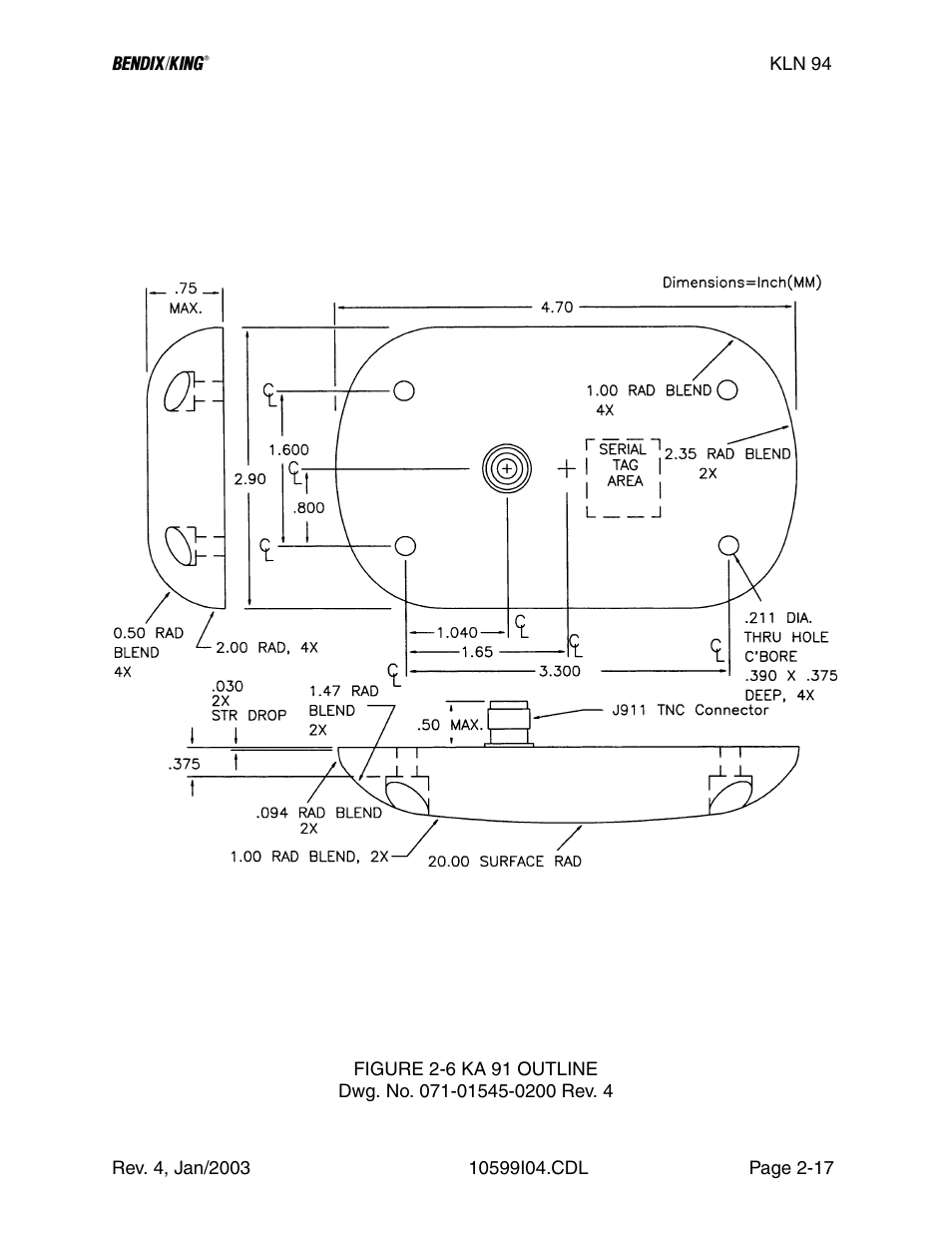 6 ka 91 outline drawing | Honeywell BENDIX/KING KLN 94 User Manual | Page 40 / 156