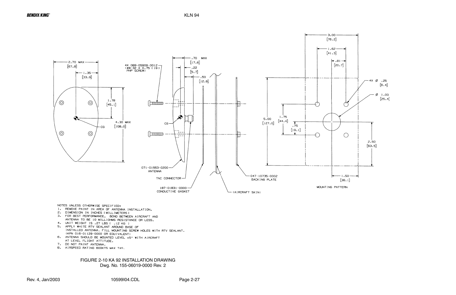 10 ka 92 installation drawing, Figure, Er to | Figure 2-10 | Honeywell BENDIX/KING KLN 94 User Manual | Page 48 / 156