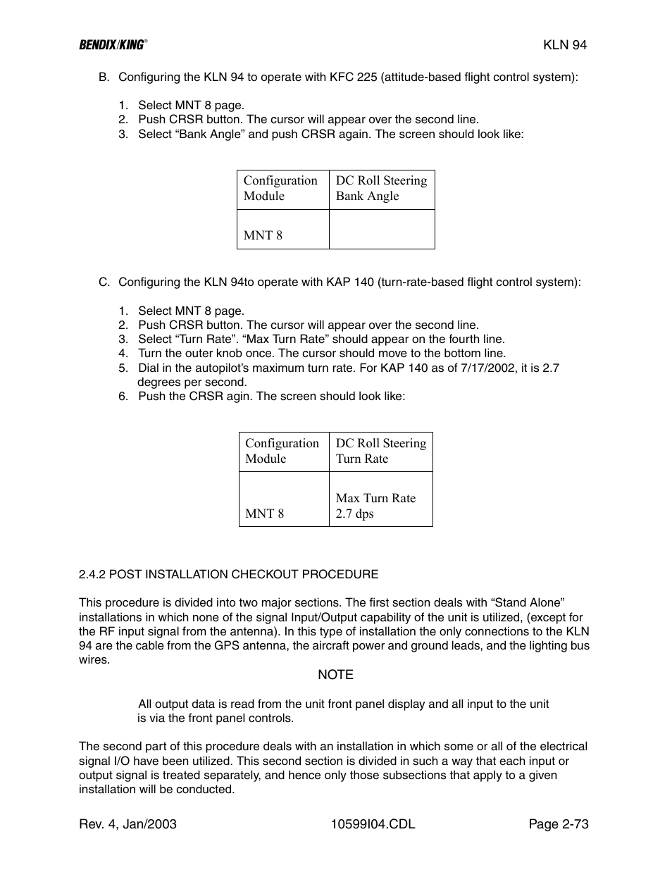 2 post installation checkout procedure | Honeywell BENDIX/KING KLN 94 User Manual | Page 77 / 156