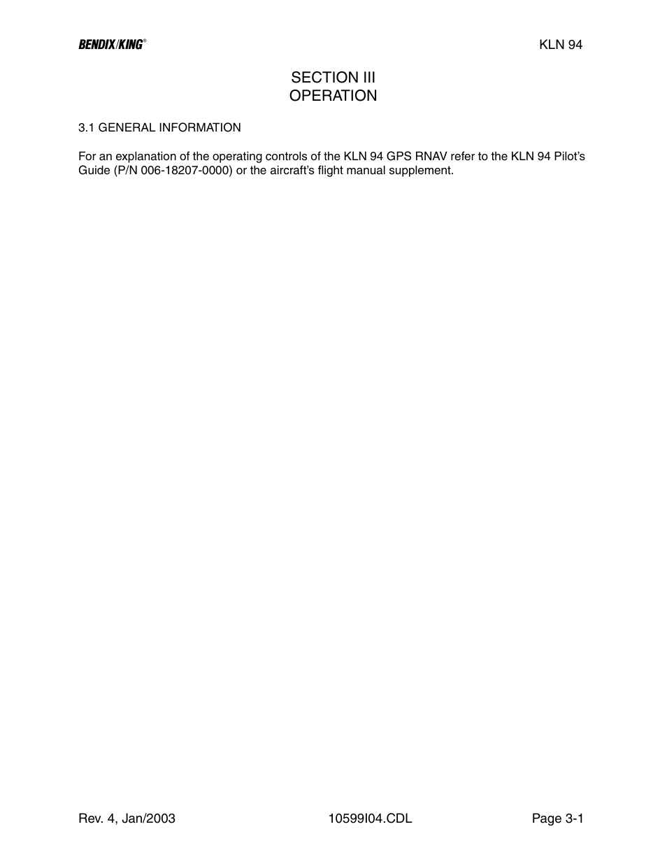Section iii, 1 general information | Honeywell BENDIX/KING KLN 94 User Manual | Page 89 / 156
