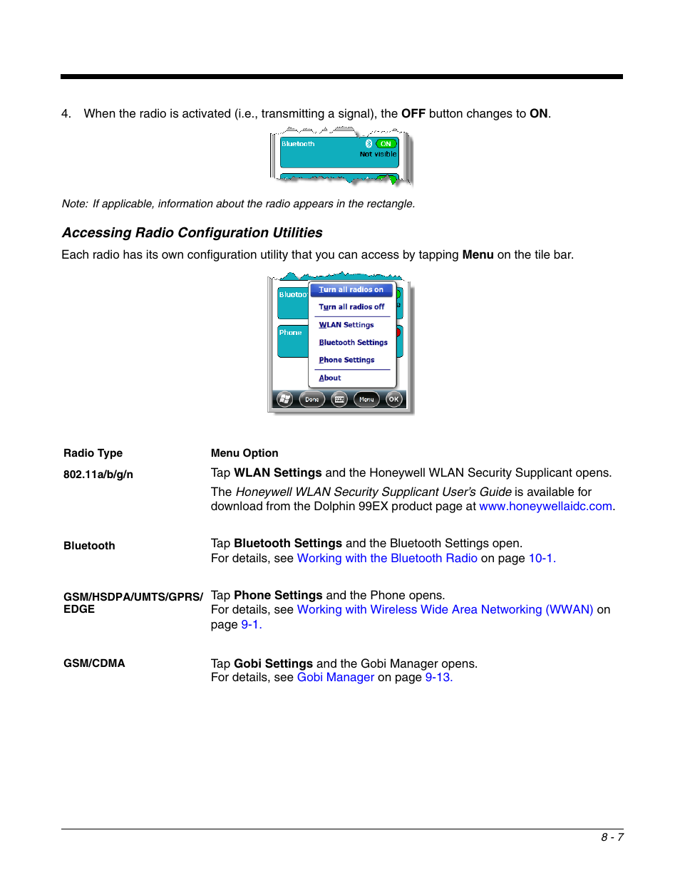 Accessing radio configuration utilities, Accessing radio configuration utilities -7 | Honeywell DOLPHIN 99EX User Manual | Page 101 / 190