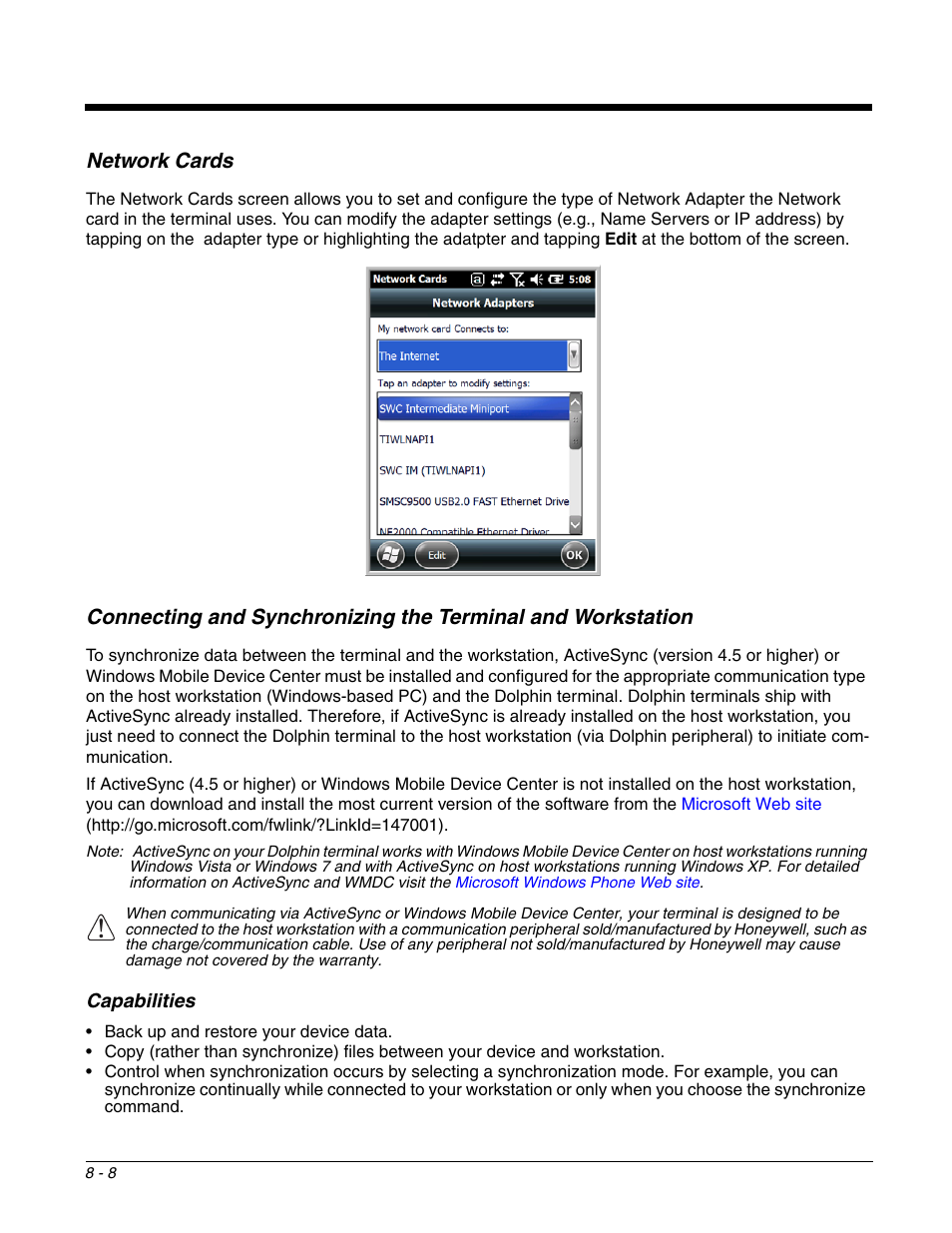 Network cards | Honeywell DOLPHIN 99EX User Manual | Page 102 / 190