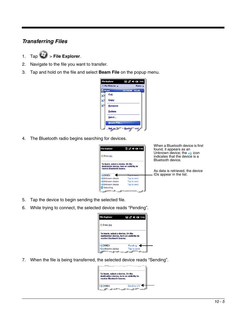 Transferring files, Transferring files -5, Vice; see | Honeywell DOLPHIN 99EX User Manual | Page 127 / 190