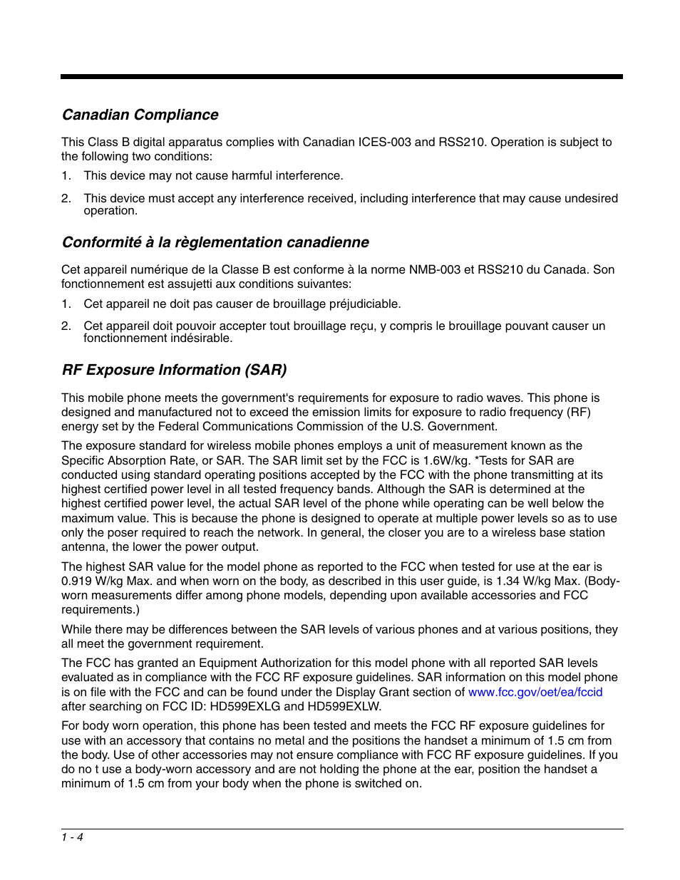 Canadian compliance, Conformité à la règlementation canadienne, Rf exposure information (sar) | Honeywell DOLPHIN 99EX User Manual | Page 14 / 190