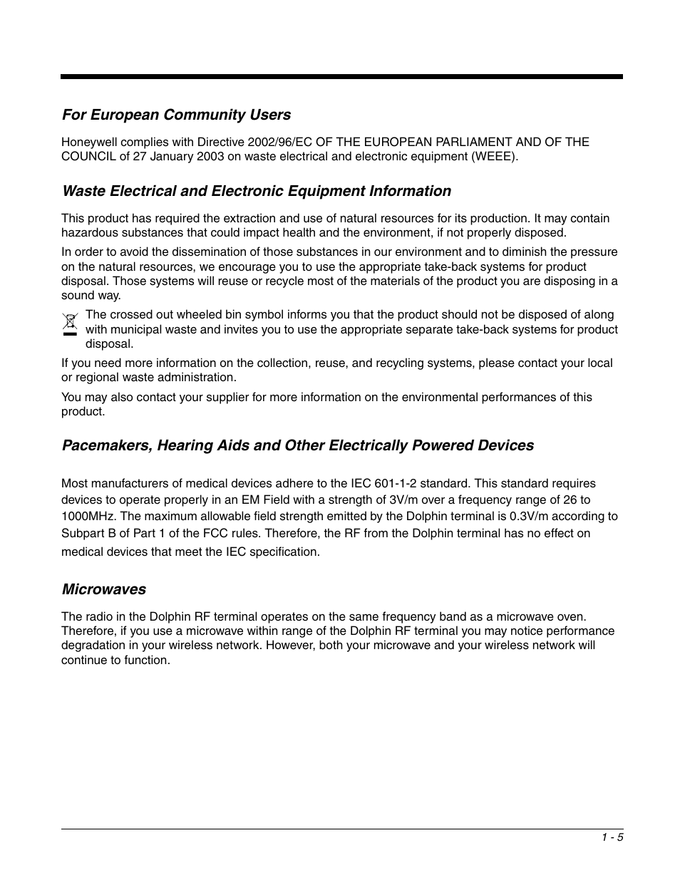 For european community users, Microwaves | Honeywell DOLPHIN 99EX User Manual | Page 15 / 190