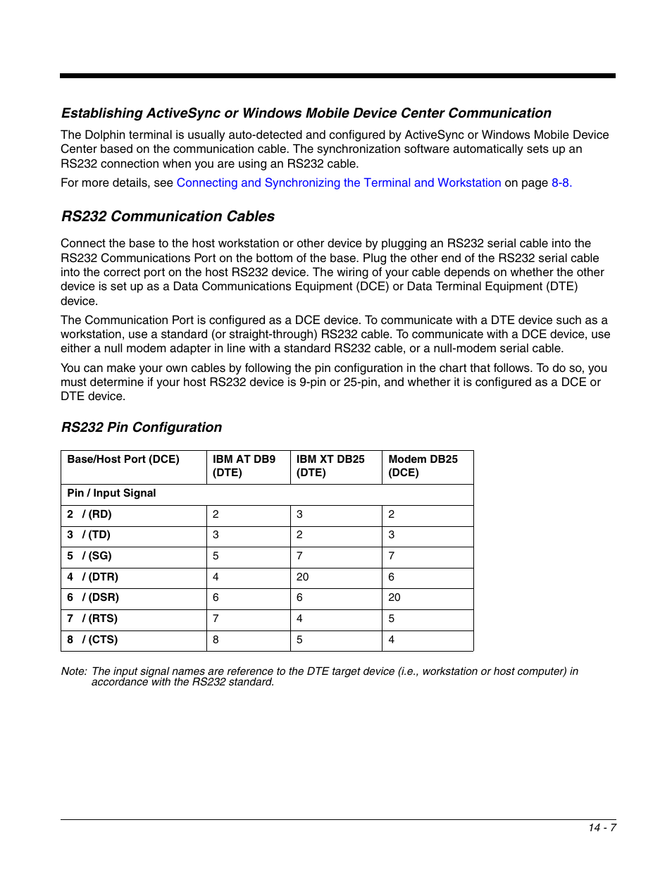 Rs232 communication cables, Rs232 communication cables -7 | Honeywell DOLPHIN 99EX User Manual | Page 155 / 190
