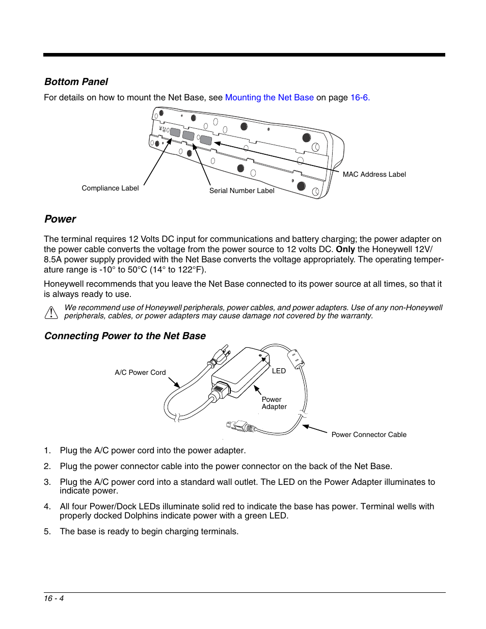 Bottom panel, Power, Connecting power to the net base | Bottom panel -4, Power -4, Connecting power to the net base -4, Power jack. for more information, see | Honeywell DOLPHIN 99EX User Manual | Page 170 / 190