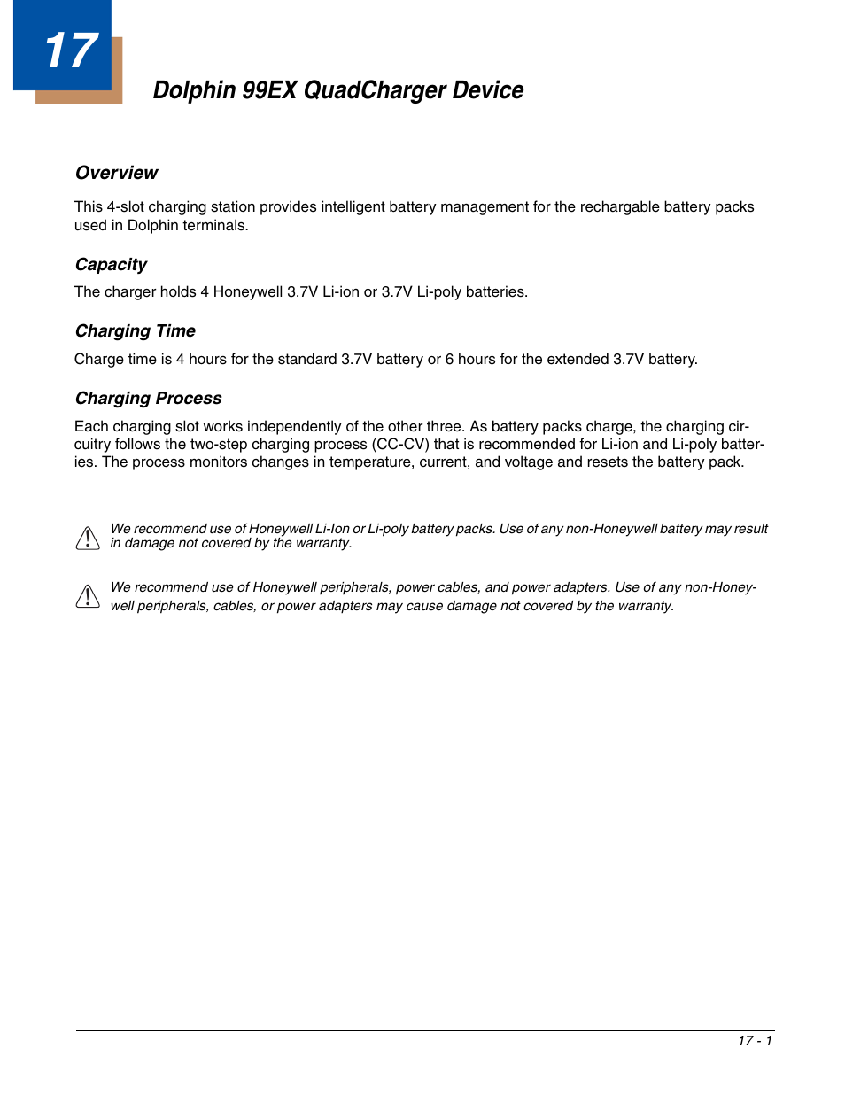 Dolphin 99ex quadcharger device, Overview, Chapter 17 - dolphin 99ex quadcharger device | Overview -1, Ation, see | Honeywell DOLPHIN 99EX User Manual | Page 179 / 190