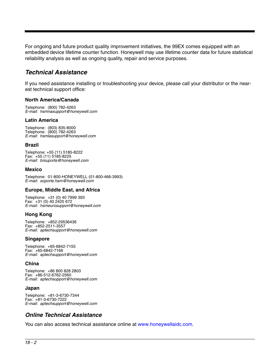 Technical assistance, Online technical assistance, Technical assistance -2 | Online technical assistance -2, Mation, see, Reset. see | Honeywell DOLPHIN 99EX User Manual | Page 186 / 190