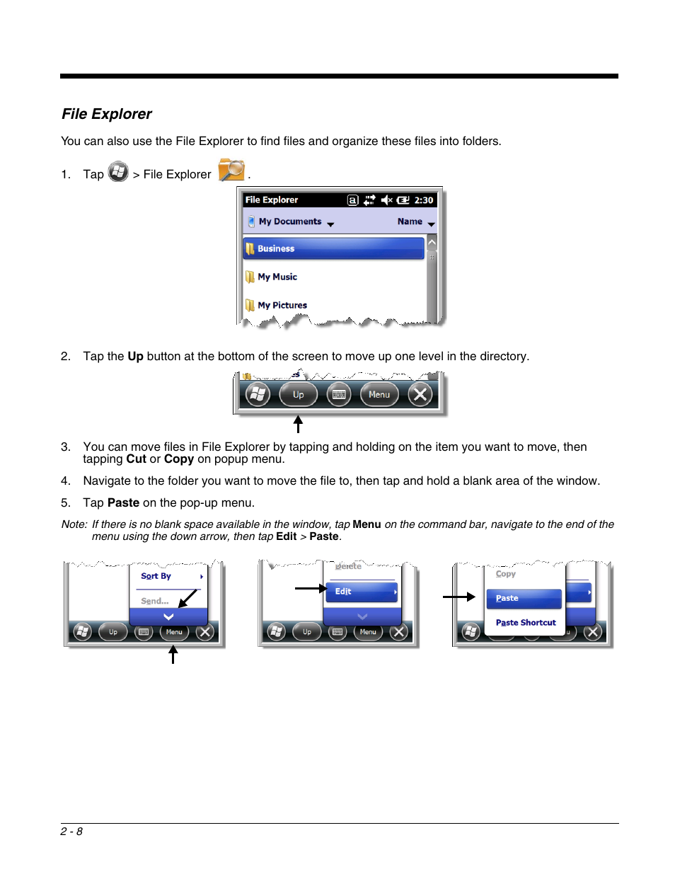File explorer, File explorer -8 | Honeywell DOLPHIN 99EX User Manual | Page 24 / 190
