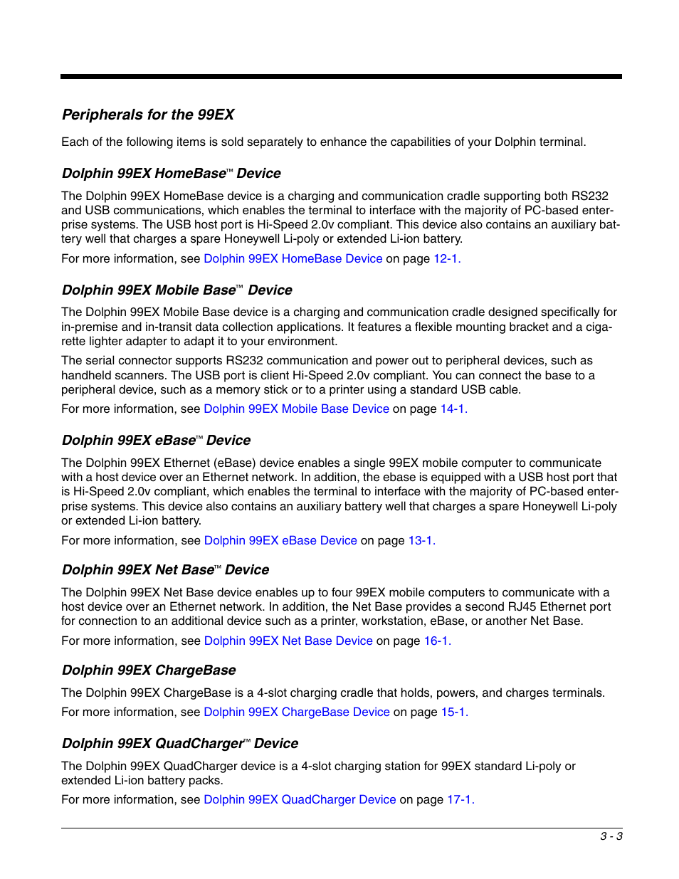 Peripherals for the 99ex, Peripherals for the 99ex -3, Als to charge; see | Honeywell DOLPHIN 99EX User Manual | Page 29 / 190