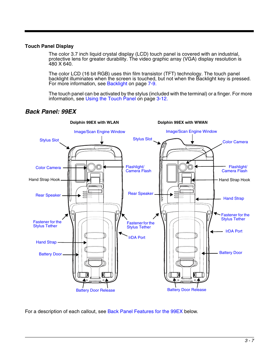 Back panel: 99ex, Back panel: 99ex -7 | Honeywell DOLPHIN 99EX User Manual | Page 33 / 190