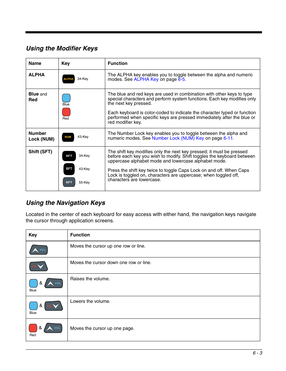 Using the modifier keys, Using the navigation keys, Nd red modifier keys. for more details, see | Using, The navigation keys, Using the modifier keys using the navigation keys | Honeywell DOLPHIN 99EX User Manual | Page 59 / 190