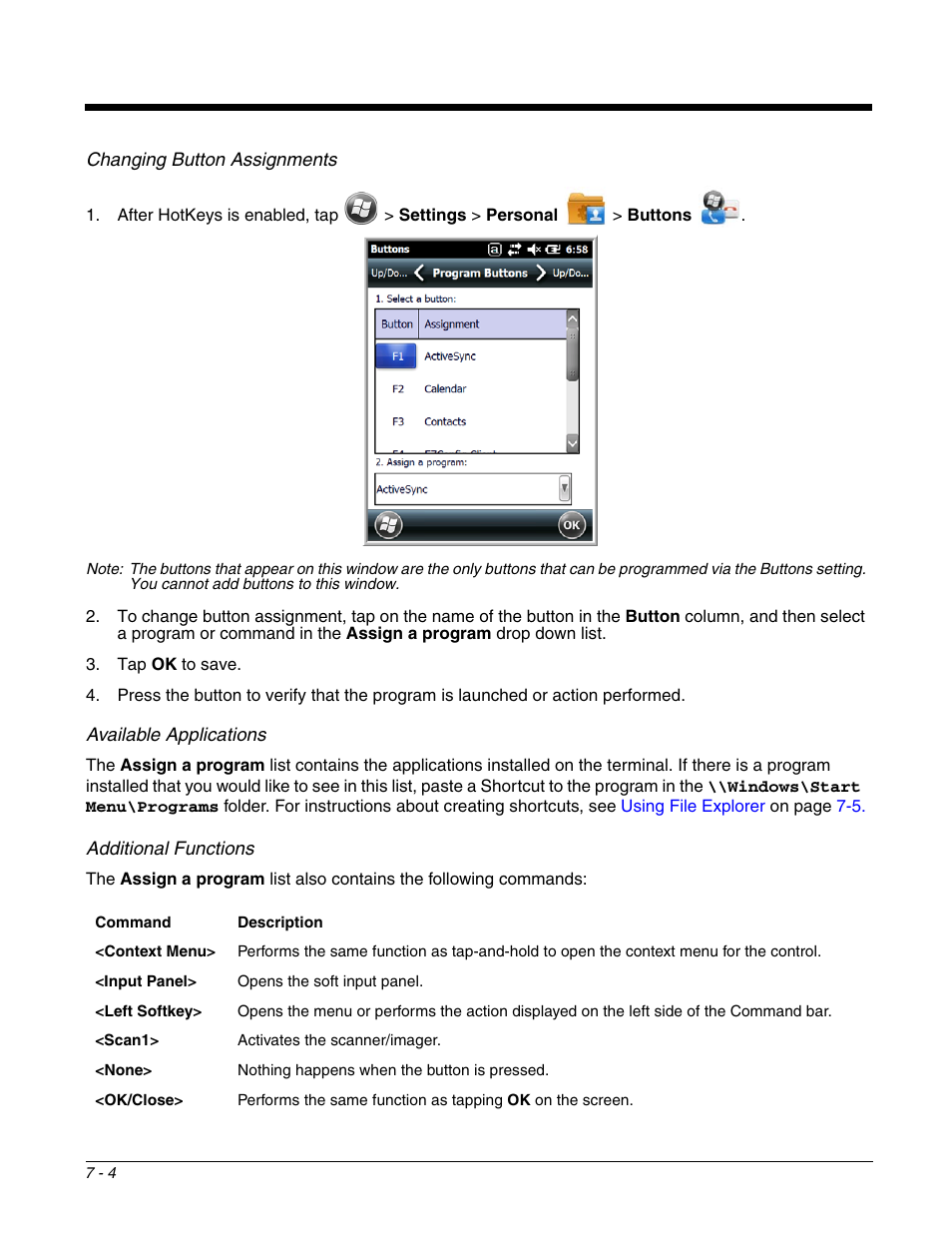 For additional information, see, Changing button, Assignments | Honeywell DOLPHIN 99EX User Manual | Page 78 / 190