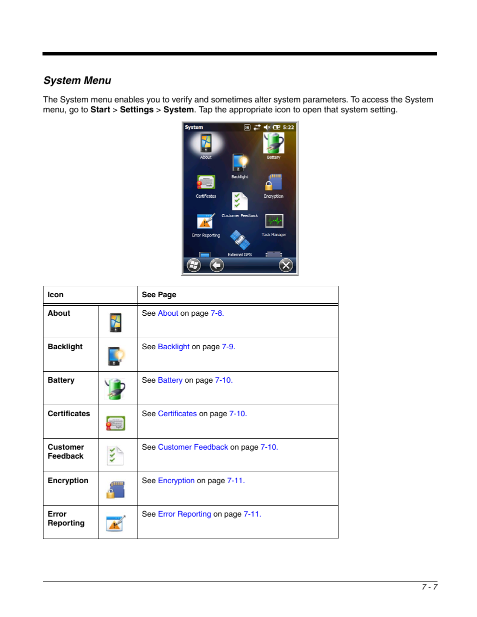 System menu, System menu -7 | Honeywell DOLPHIN 99EX User Manual | Page 81 / 190