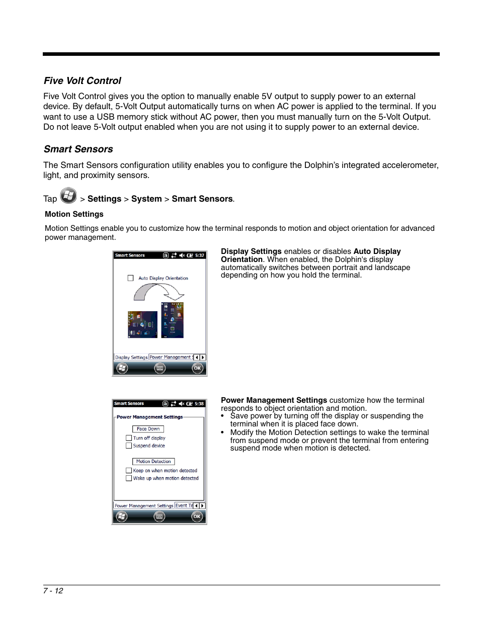 Five volt control, Smart sensor, Five volt control -12 smart sensor -12 | Led, see, T sensors applet, see | Honeywell DOLPHIN 99EX User Manual | Page 86 / 190