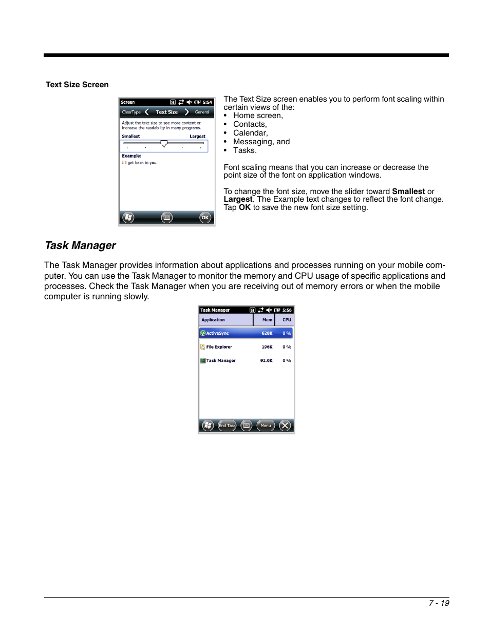 Task manager, Task manager -19 | Honeywell DOLPHIN 99EX User Manual | Page 93 / 190