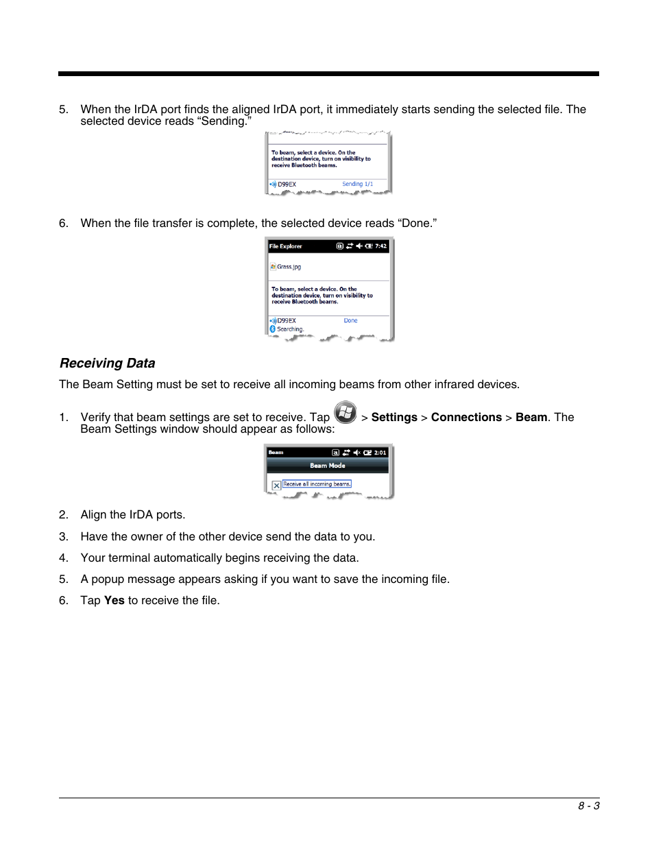 Receiving data, Receiving data -3 | Honeywell DOLPHIN 99EX User Manual | Page 97 / 190