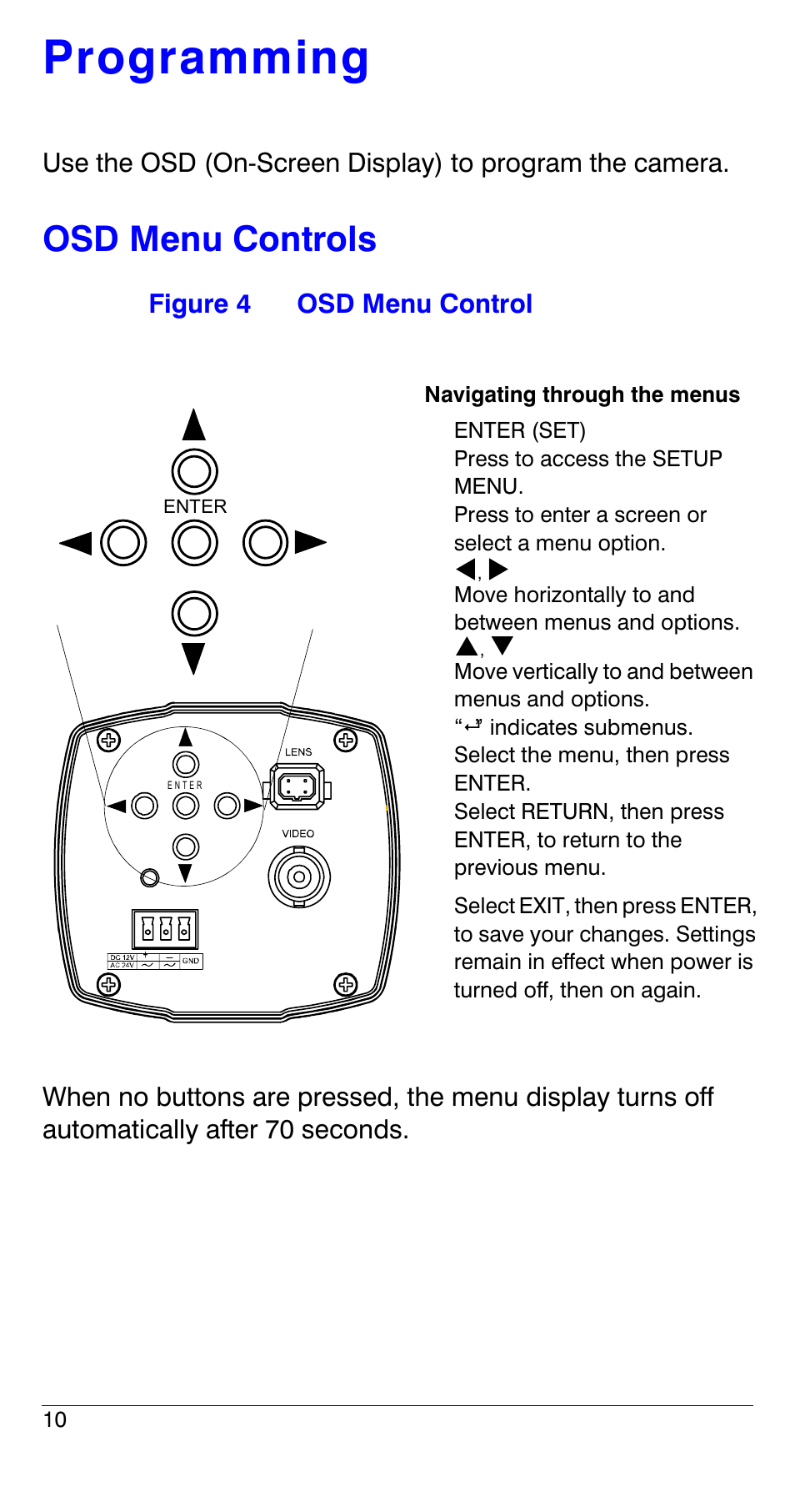 Programming, Osd menu controls | Honeywell HCS544 User Manual | Page 10 / 24