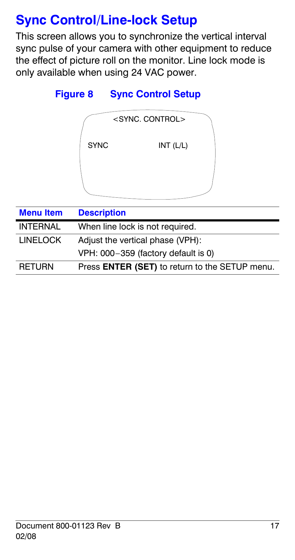 Sync control/line-lock setup | Honeywell HCS544 User Manual | Page 17 / 24