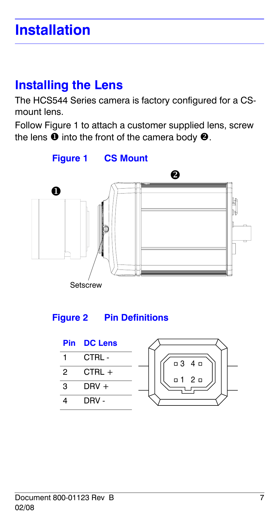 Installation, Installing the lens | Honeywell HCS544 User Manual | Page 7 / 24