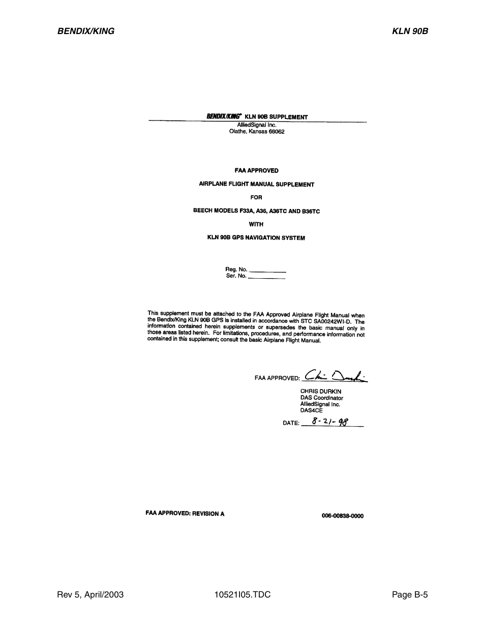 Kln 90b airplane flight manual supplement | Honeywell BEDIX/KING GPS RNAV User Manual | Page 97 / 152