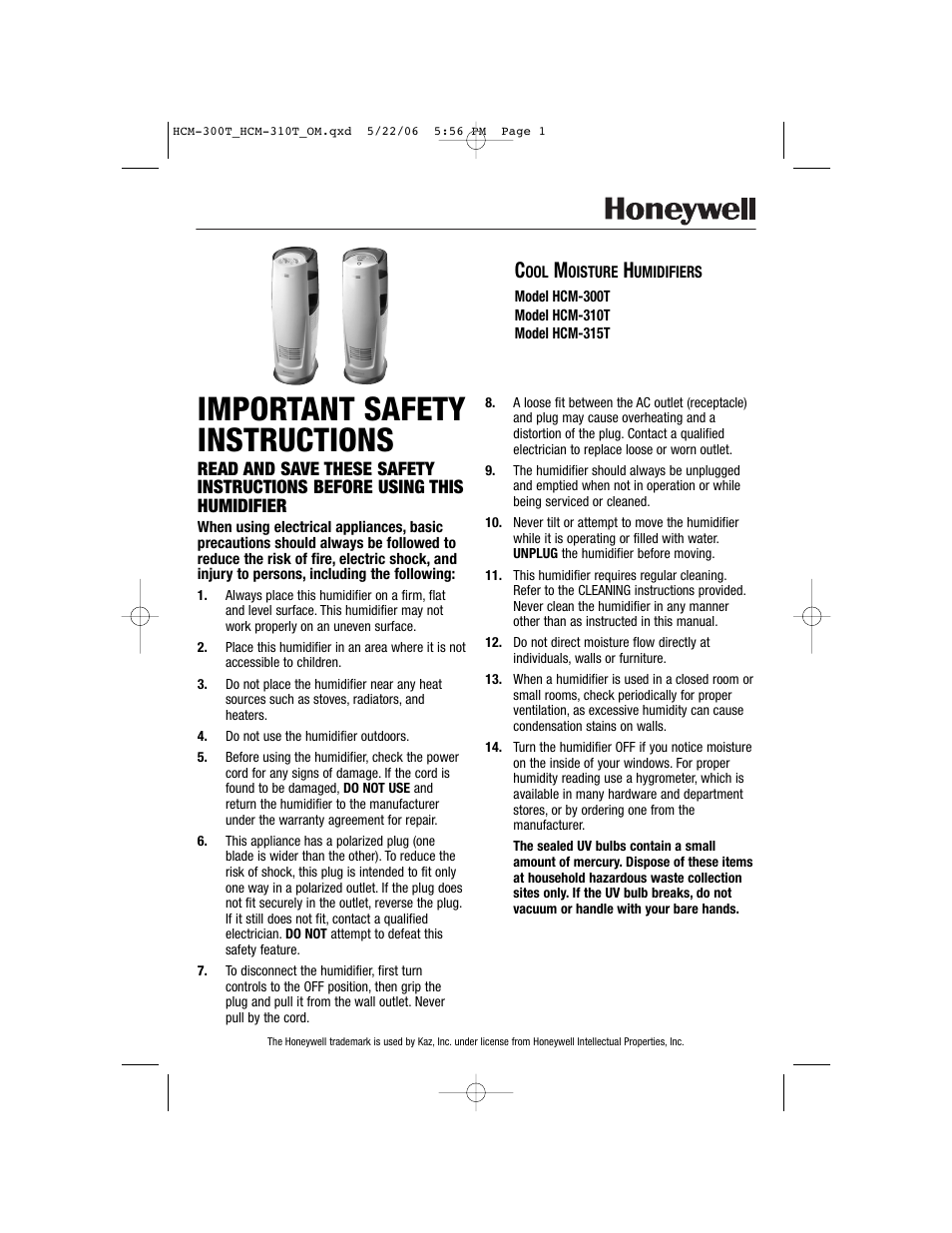 Honeywell HCM-310T User Manual | 32 pages