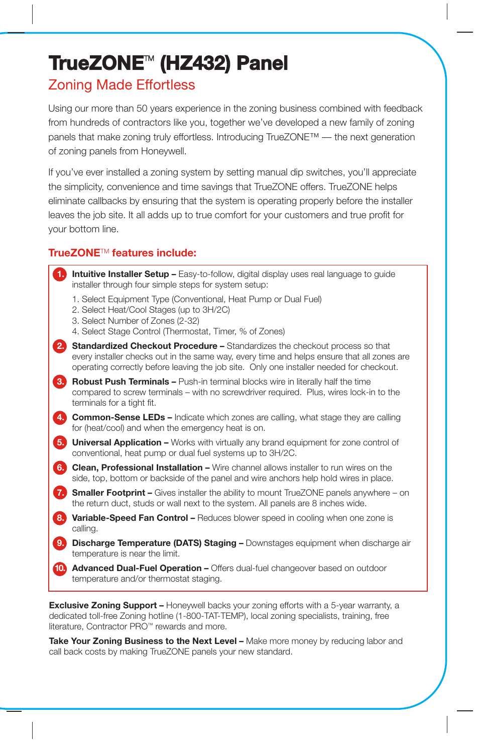 Ttrru ue ez zo on ne e, Zoning made effortless | Honeywell HZ432 User Manual | Page 2 / 4