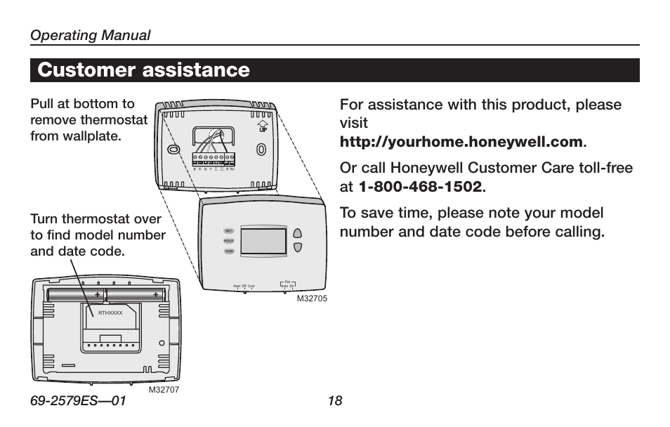 Customer assistance | Honeywell RTHL2510 User Manual | Page 20 / 48