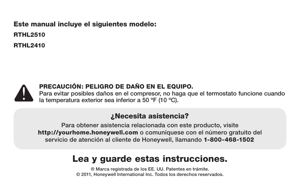 Lea y guarde estas instrucciones | Honeywell RTHL2510 User Manual | Page 26 / 48