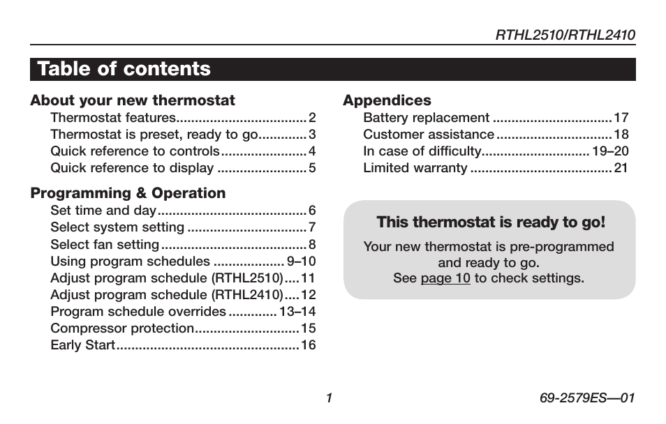 Honeywell RTHL2510 User Manual | Page 3 / 48