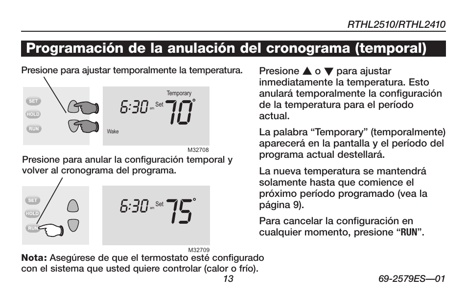 Acerca de su nuevo termostato | Honeywell RTHL2510 User Manual | Page 39 / 48