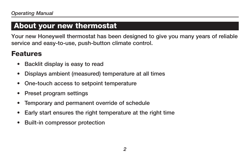 About your new thermostat | Honeywell RTHL2510 User Manual | Page 4 / 48