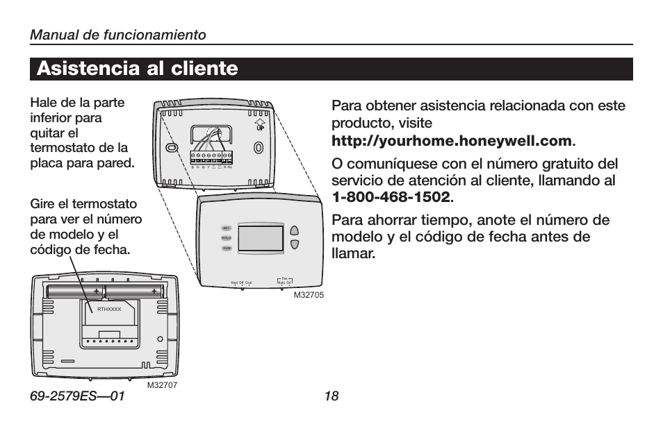 Acerca de su nuevo termostato, Asistencia al cliente | Honeywell RTHL2510 User Manual | Page 44 / 48