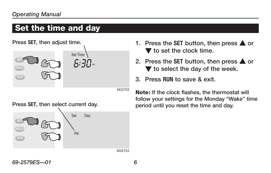 Set the time and day | Honeywell RTHL2510 User Manual | Page 8 / 48