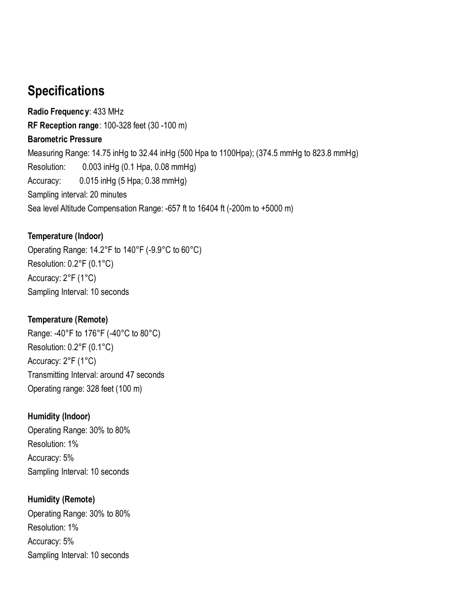 Specifications | Honeywell TE821WD User Manual | Page 30 / 33