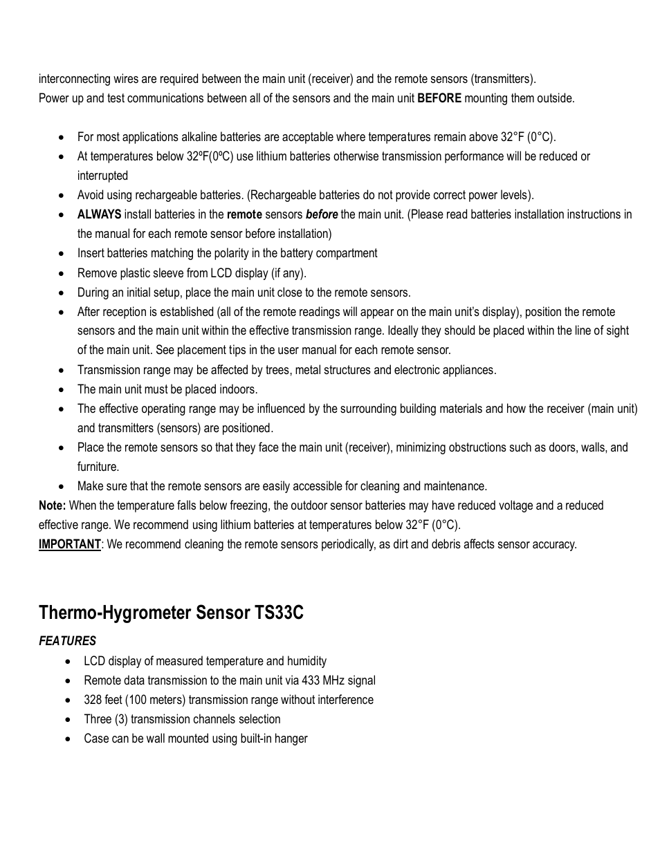 Thermo-hygrometer sensor ts33c | Honeywell TE821WD User Manual | Page 4 / 33