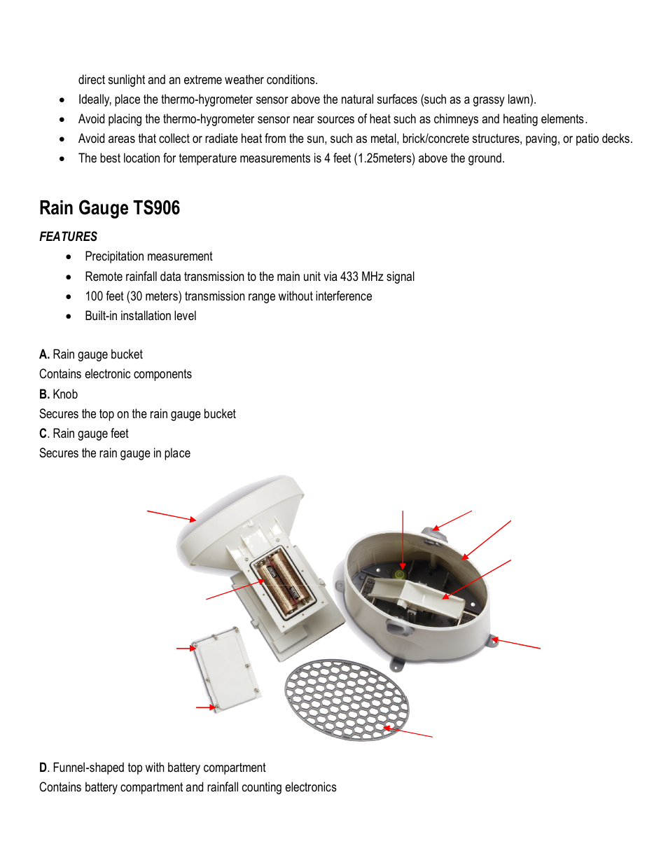 Rain gauge ts906 | Honeywell TE821WD User Manual | Page 6 / 33