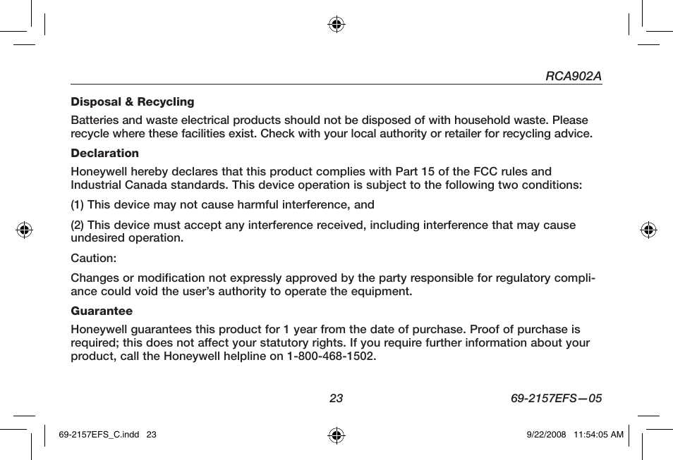 Honeywell RCA902N User Manual | Page 25 / 80