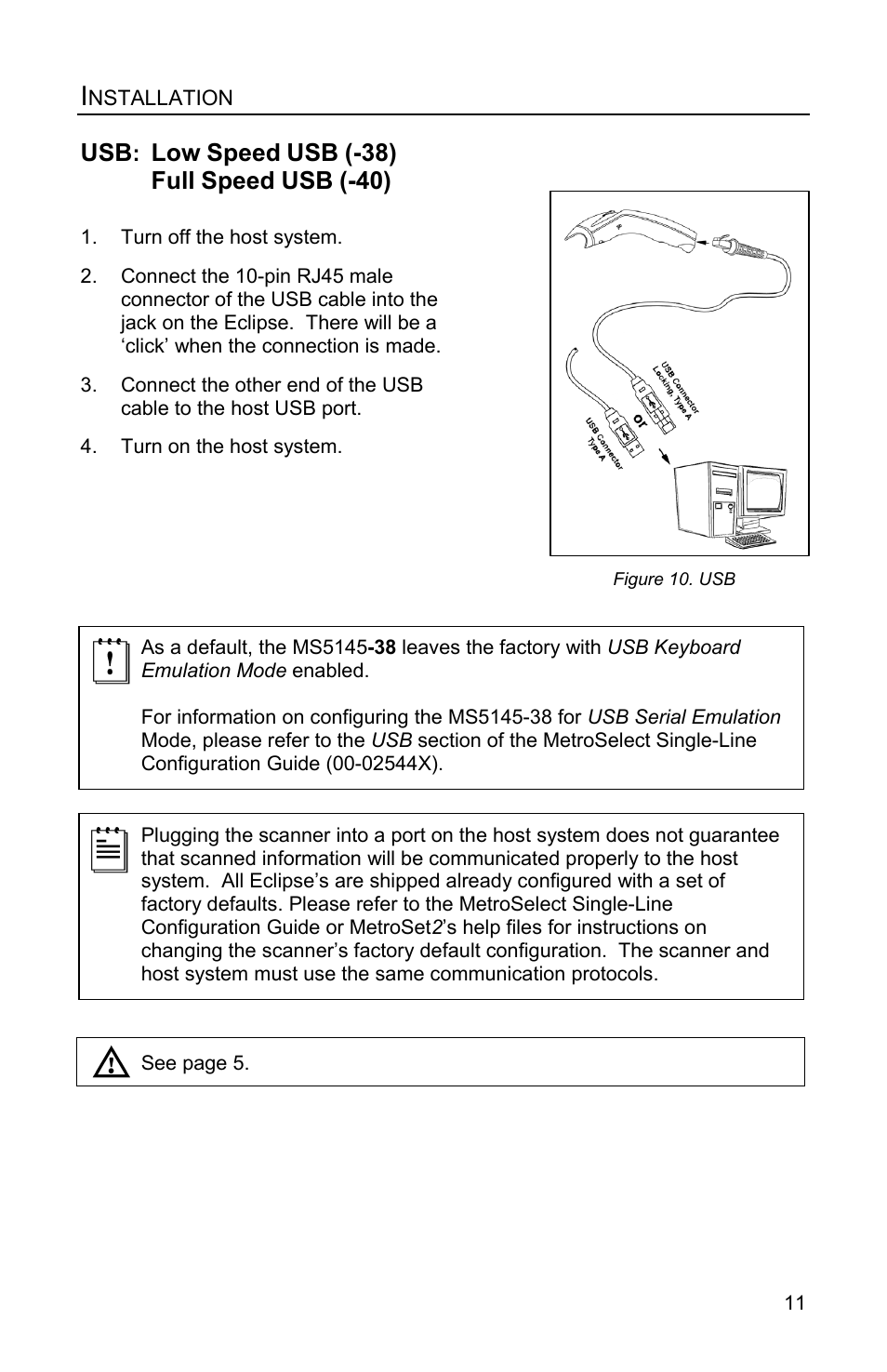 Low speed usb (-38), Full speed (-40) | Honeywell Eclipse MS5100 Series User Manual | Page 15 / 52