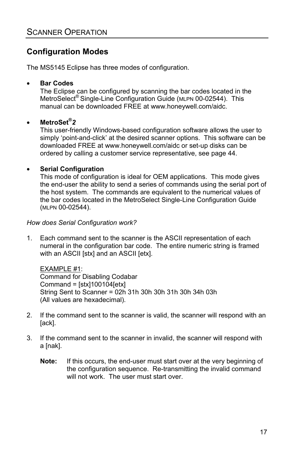 Configuration modes | Honeywell Eclipse MS5100 Series User Manual | Page 21 / 52