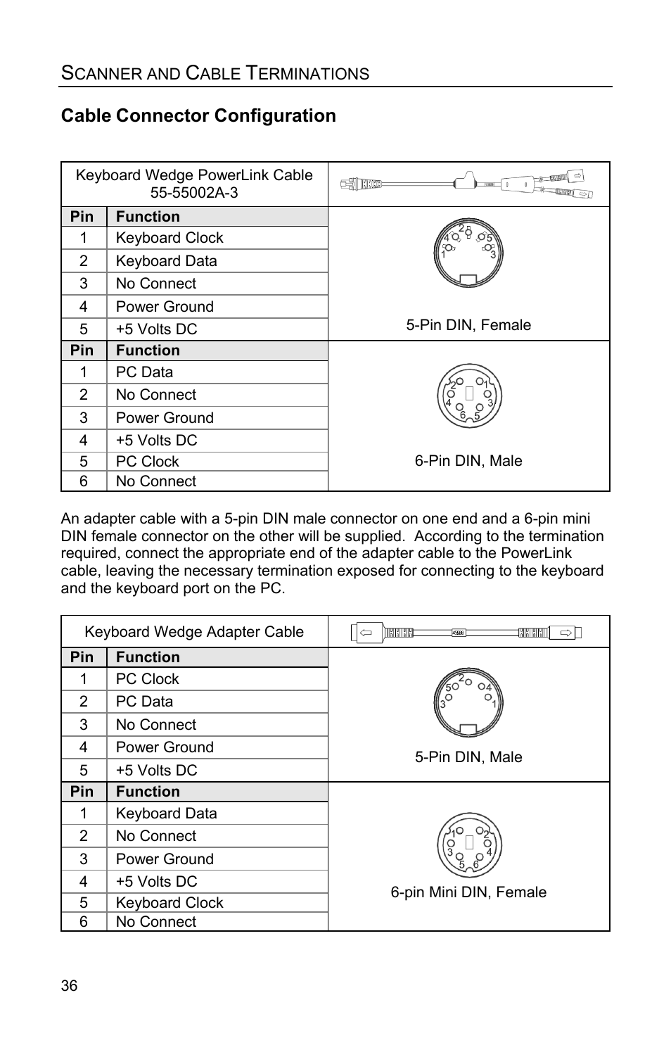 Cable, Connector configuration | Honeywell Eclipse MS5100 Series User Manual | Page 40 / 52