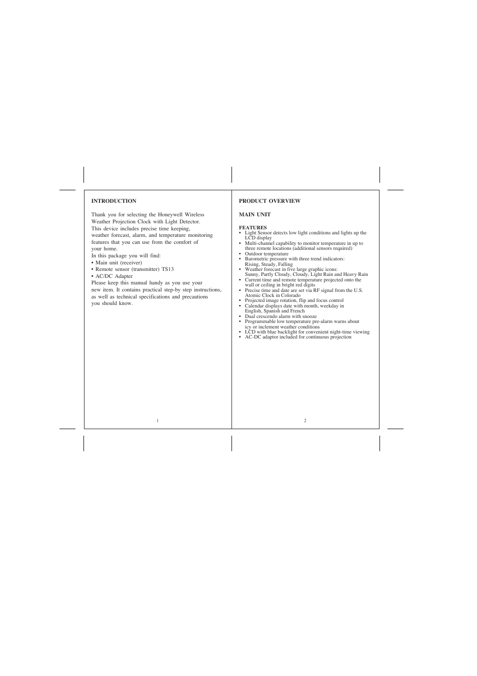 Honeywell PCR325W User Manual | Page 2 / 11