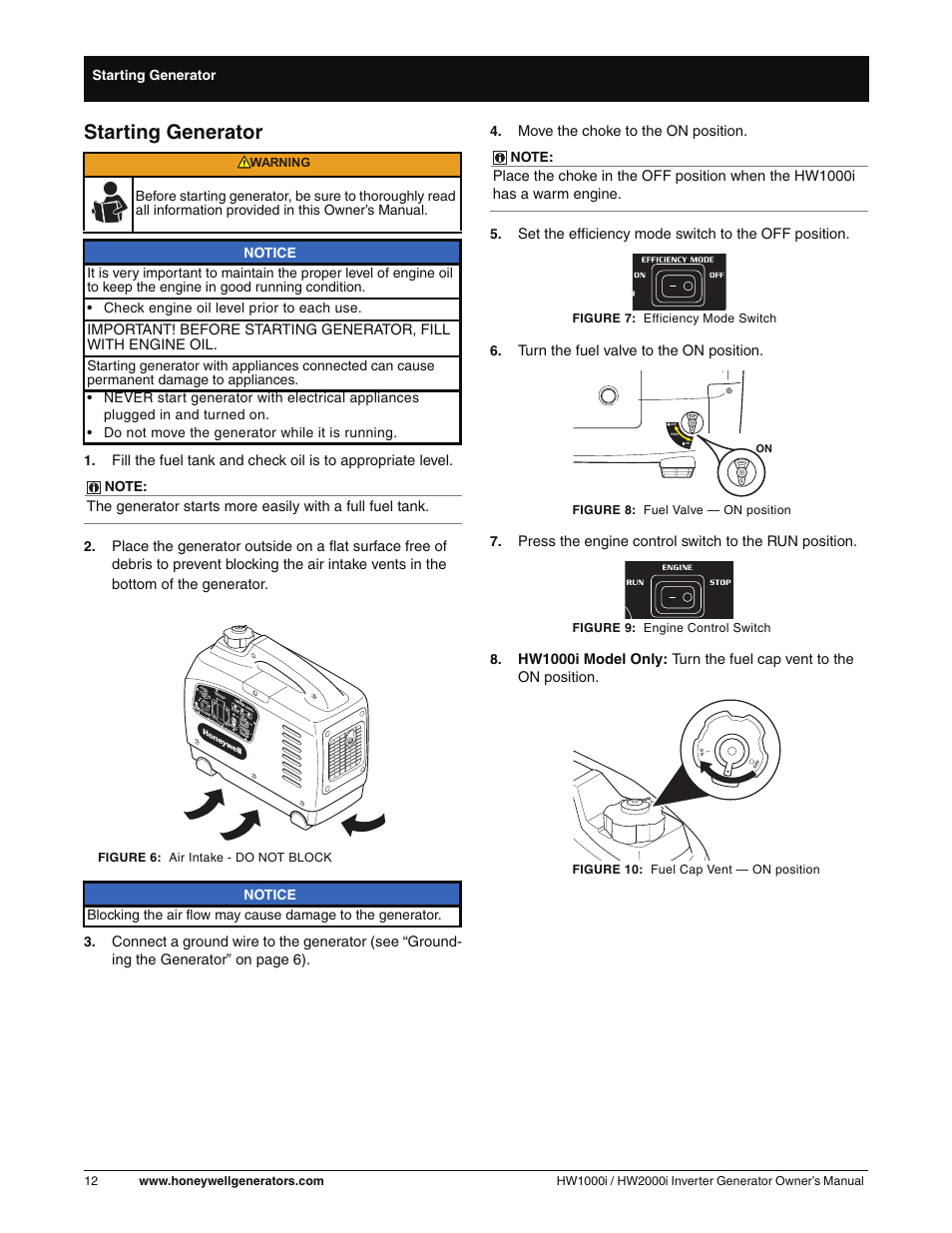 Starting generator | Honeywell HW2000i User Manual | Page 18 / 46